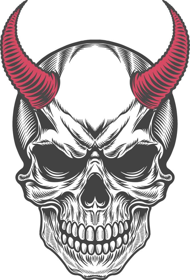 A skull with horns and red horns vector