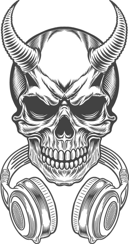 Skull with headphones and horns vector
