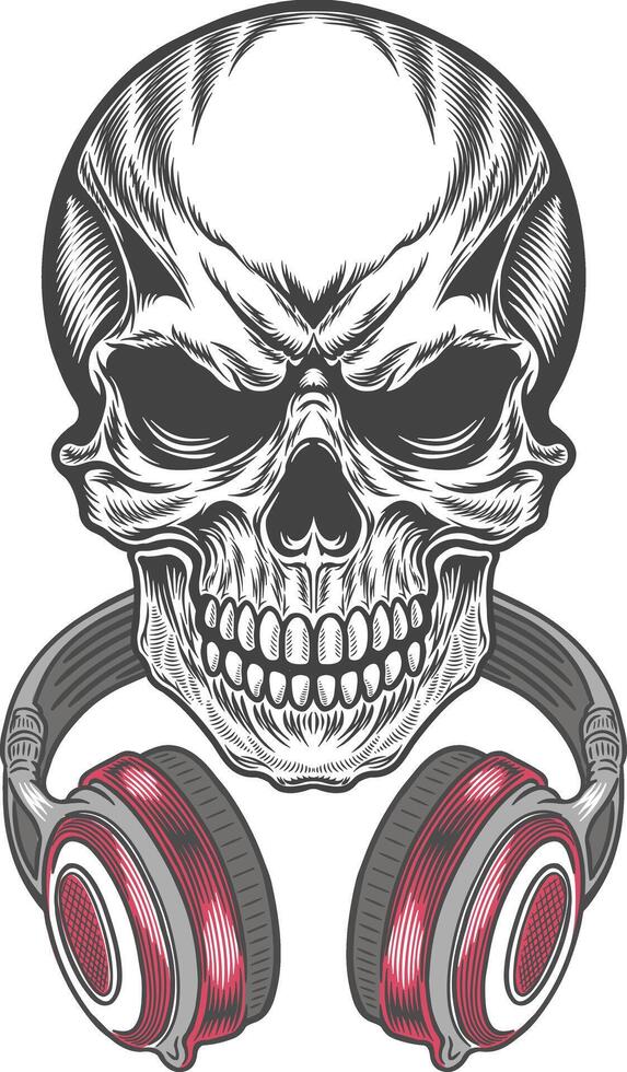 Skull with headphones in retro art style vector