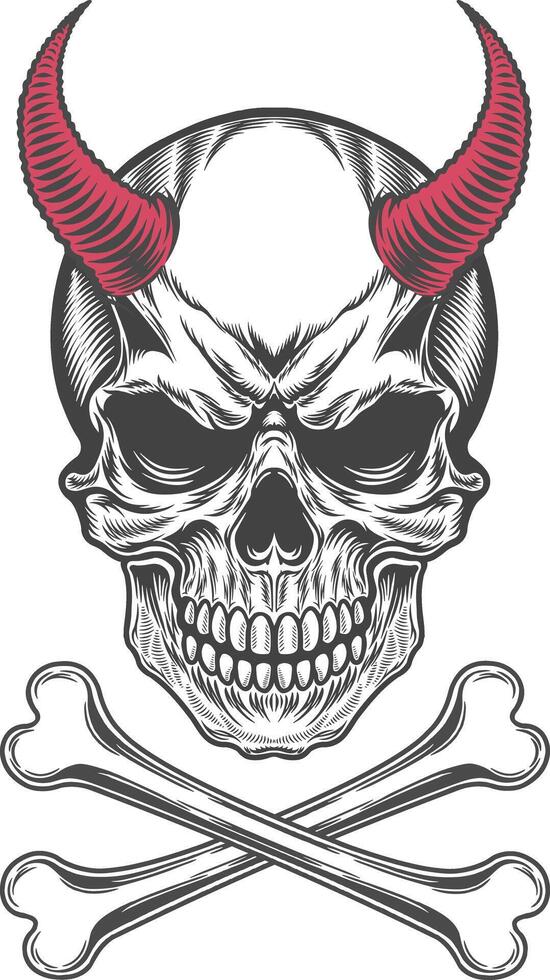 A skull with horns and crossbones vector