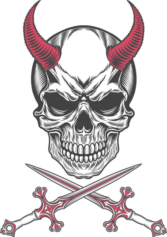 Devil skull with crossed swords vector