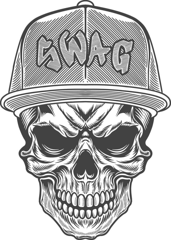 Skull in a baseball cap with the word swag vector