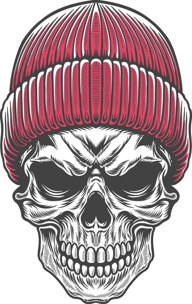 Skull wearing a red knitted hat vector