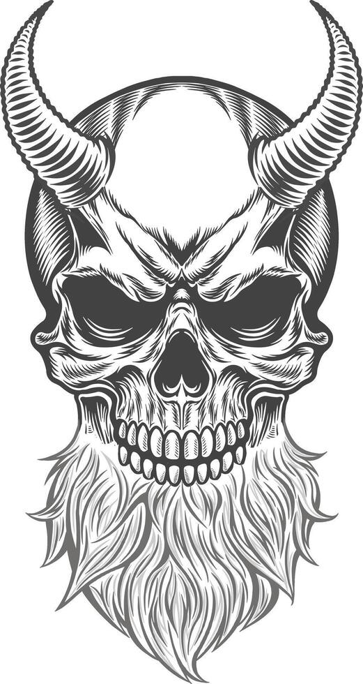 A skull with horns and a beard vector