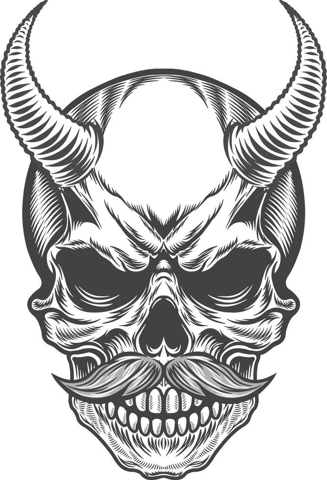 Skull with horns and moustache illustration vector