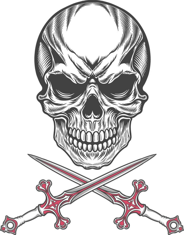 Skull with swords vector