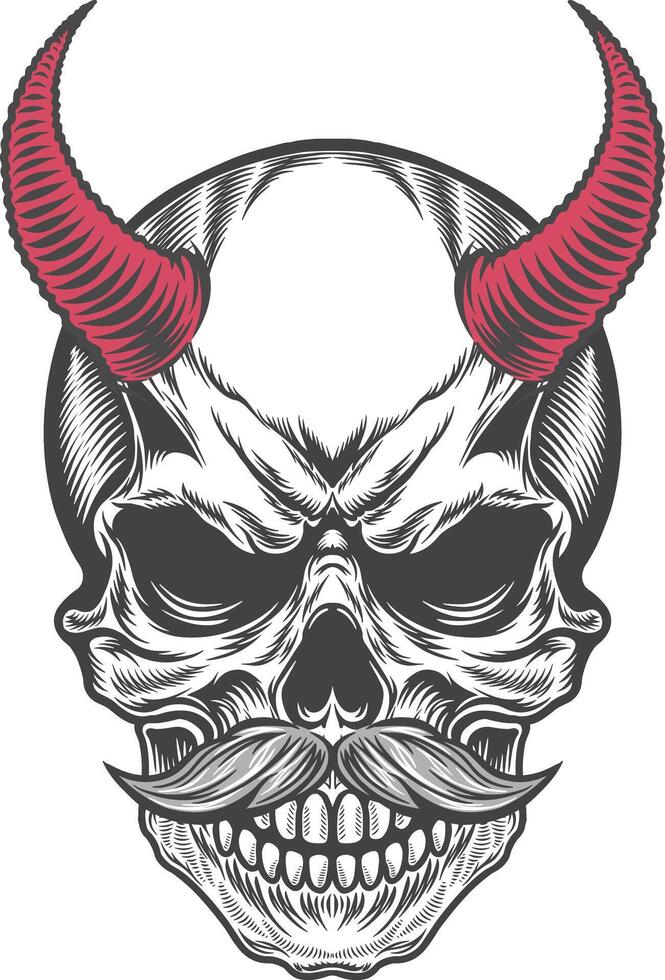 Skull with horns and mustache vector