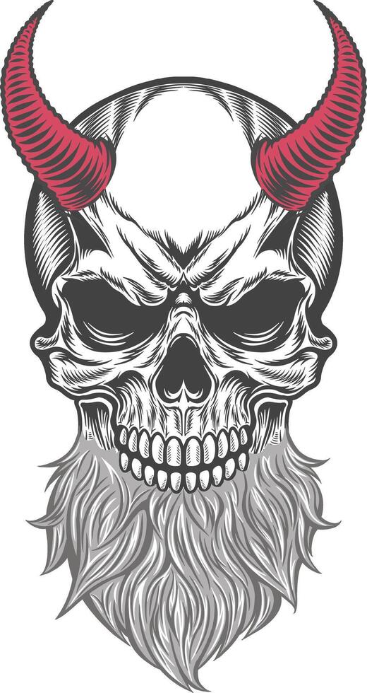 Skull with horns and beard illustration vector