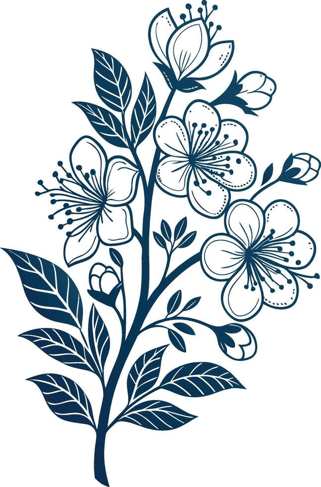 Elegant Floral Illustration with Detailed Blossom and Leaves vector