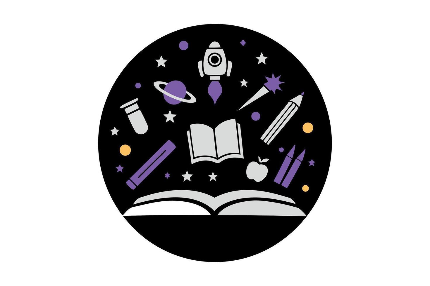 Fun and energetic World Book Day illustration with books, planets, rockets, and stars, capturing the excitement of learning vector