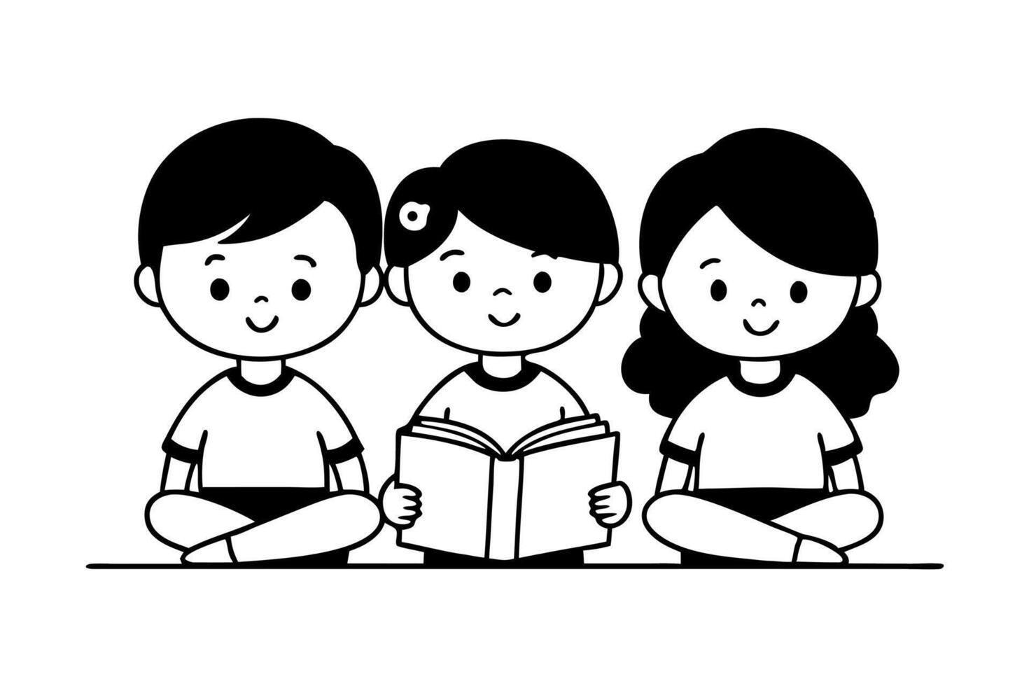 Happy children reading books together on World Book Day, seated and enjoying the fun of storytelling vector
