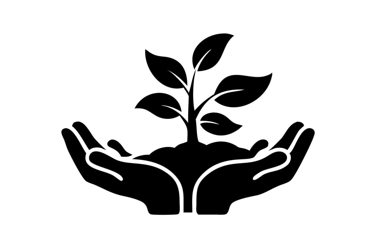 Earth Day hands cradling a growing plant, signifying protection of nature and green development vector