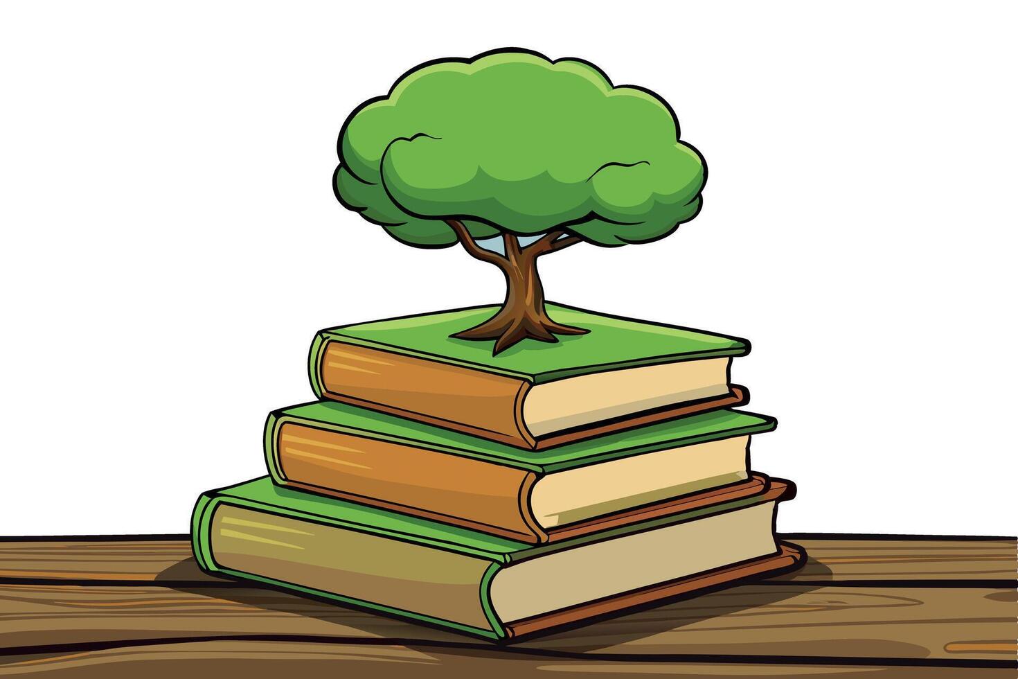 World Book Day A green tree emerging from a stack of books, embodying wisdom, education, and sustainability vector