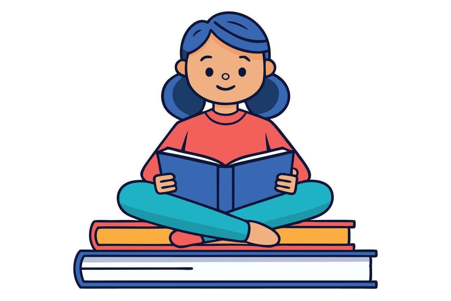 World Book Day Vibrant Illustration of a Girl Engrossed in a Book with Stars and Planets, Symbolizing the Power of Books and Learning vector