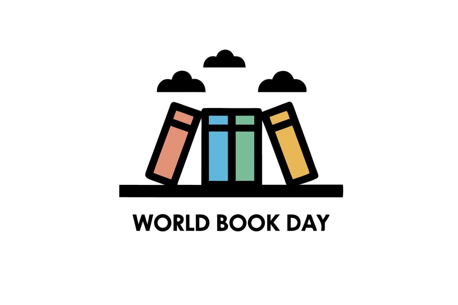 World Book Day graphic featuring a cheerful combination of books, clouds, and a globe in a minimalistic design vector