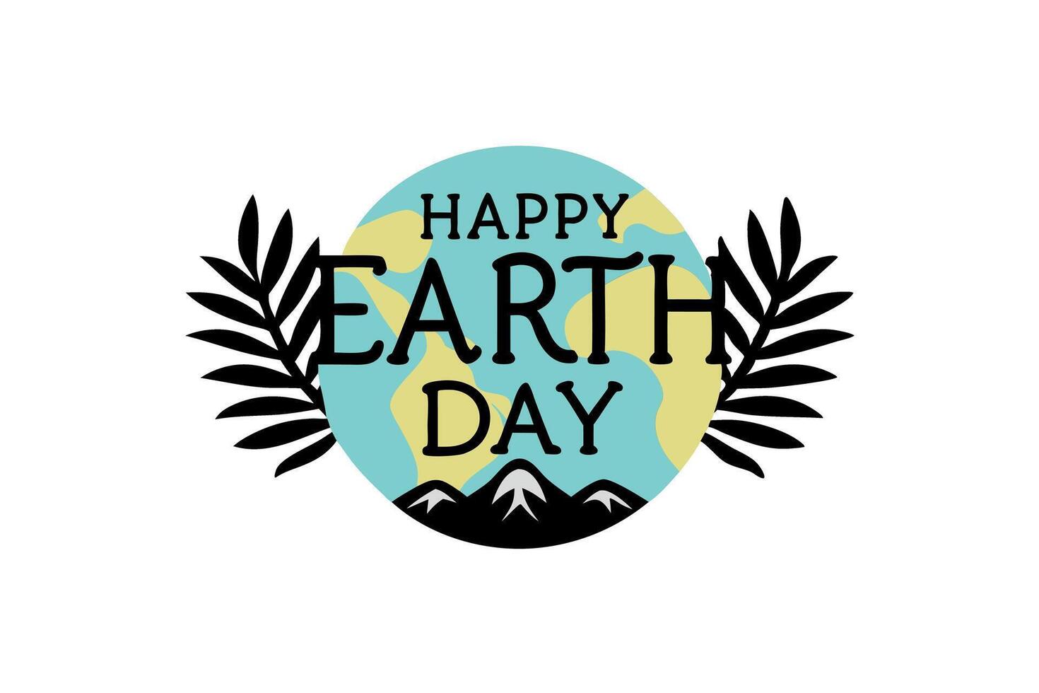 Earth Day celebration graphic with a friendly globe, surrounded by organic elements such as leaves, mountains, and stars, evoking eco consciousness vector