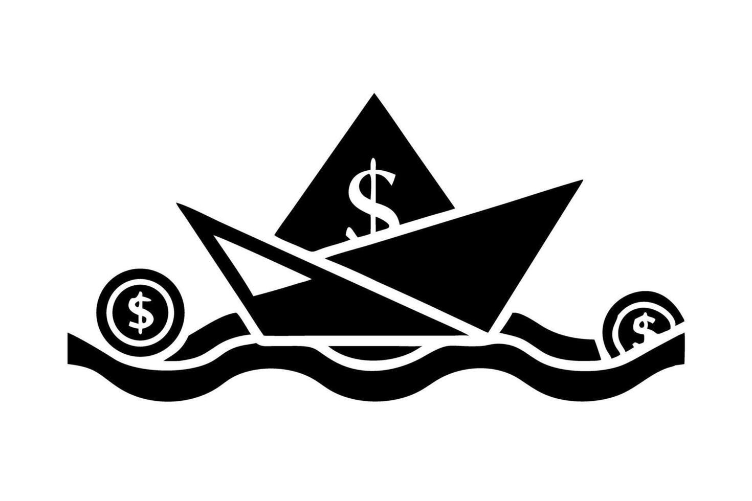 Financial Instability Paper Boat Sinking in Cash Flow Stormy Waters with Lost Dollar Coins vector