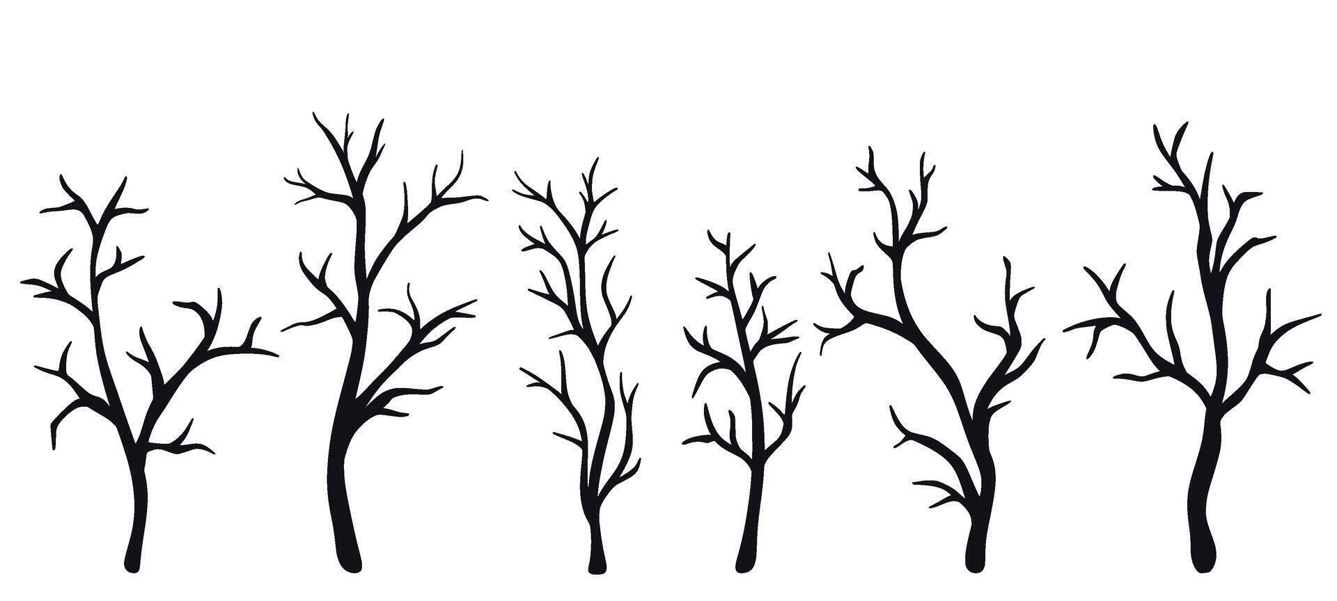 Silhouette of bare leafless trees set vector