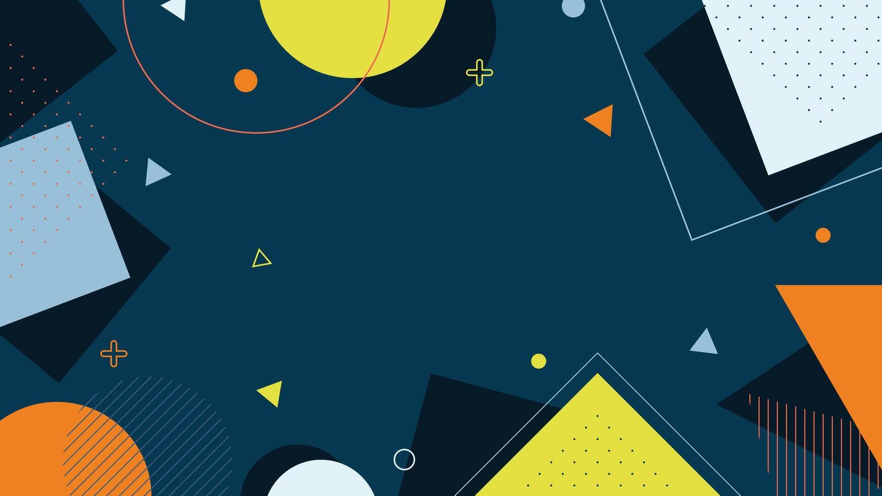 Stylish abstract background featuring colorful geometric shapes including circles and triangles on a dark blue background vector