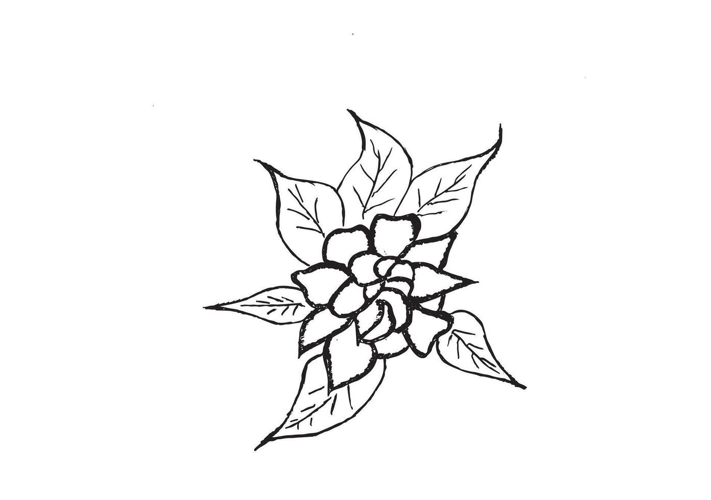Black and white floral sketch featuring a blooming flower surrounded by leaves ideal for design art tattoos and decorative projects vector