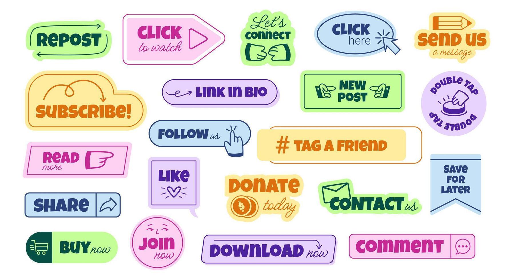 Call to action set. Modern buttons on white background for website and ui design. Collection flat buttons icons. vector