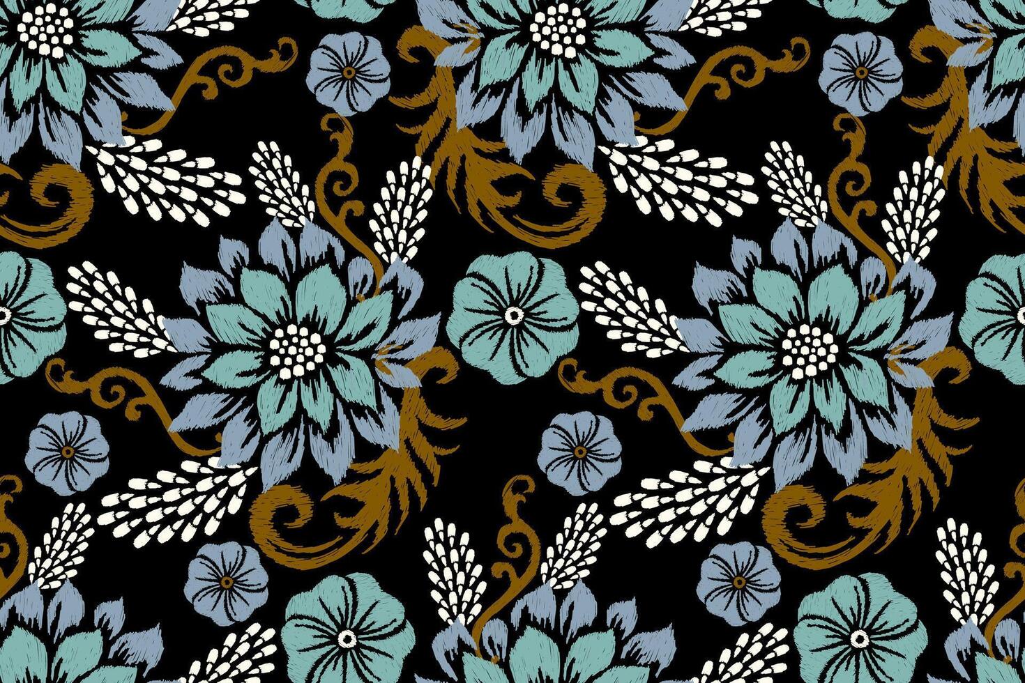 Ikat oriental seamless pattern on black background vector