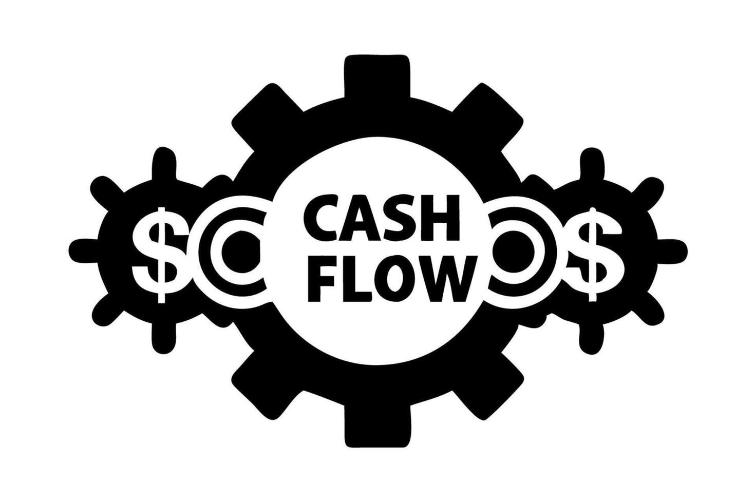 Cash flow mechanism depicted with interconnected gears and dollar signs, symbolizing the constant movement of money in a business system vector