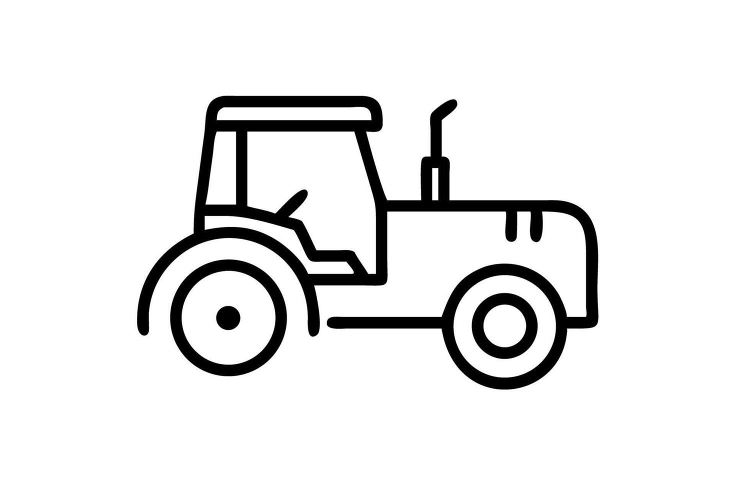 Minimalistic black outline of a modern tractor with two large wheels, used in farming and agricultural work vector