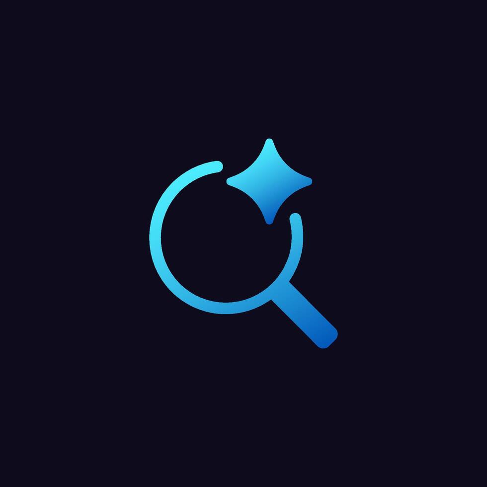 Ai technology magnifying glass icon with shining star symbolizing insight and discovery vector