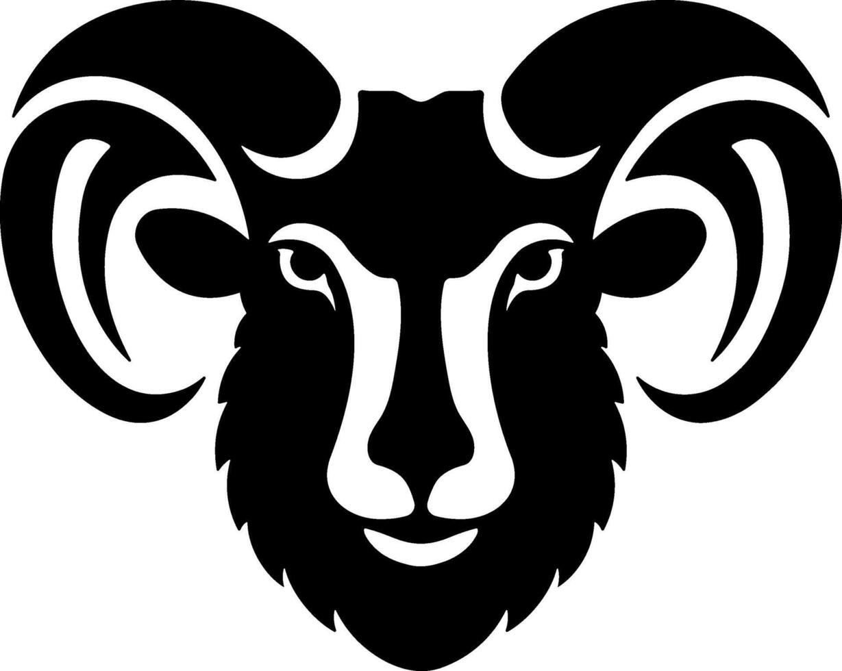 Black and white silhouette of a ram's head with big curled horns vector