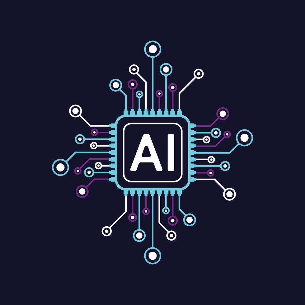 Artificial intelligence circuit line style. Machine learning design. Smart network digital vector