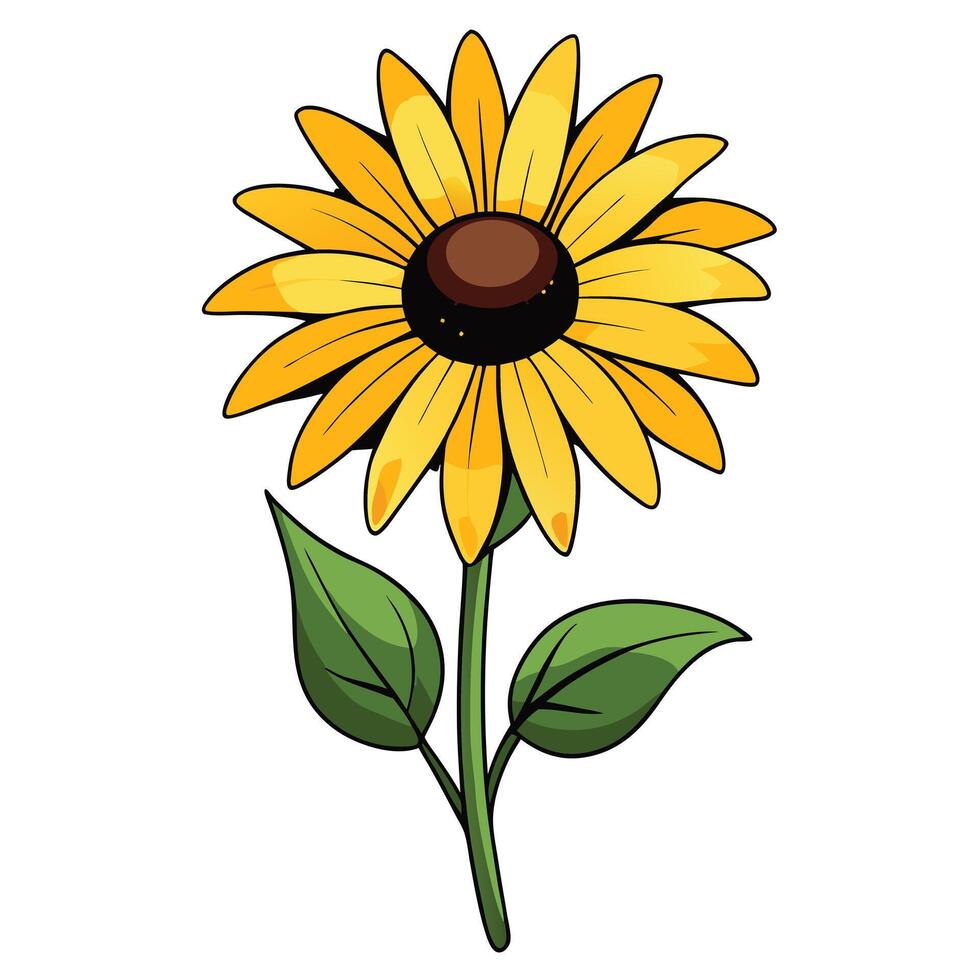 Black-Eyed Susan Flower with Red Petals and Long Stems vector