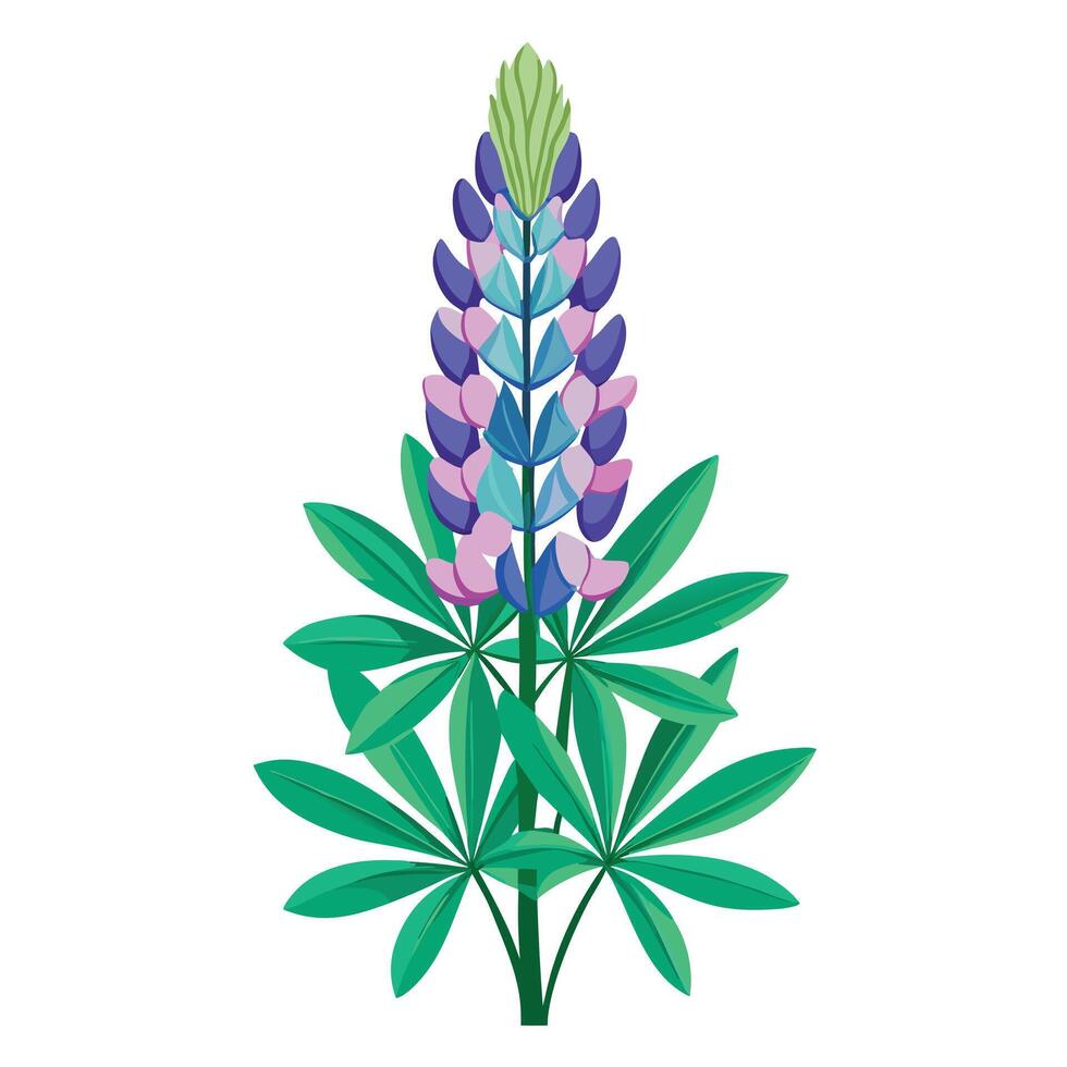 Intricate Details of a Lupine Plant in a Natural Setting with Wildflowers vector