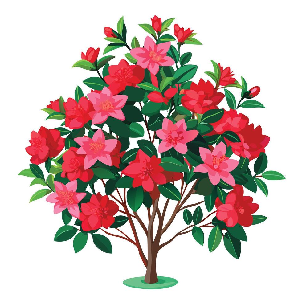 Vibrant Azalea Bush with Brightly Colored Flowers and Leaves in a Natural Setting vector