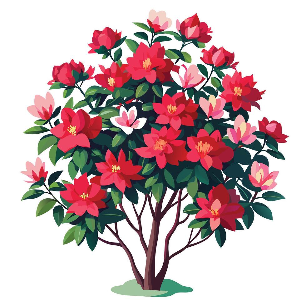 Intricate Details of an Azalea Bush in a Natural Setting with Wildflowers and Butterflies vector