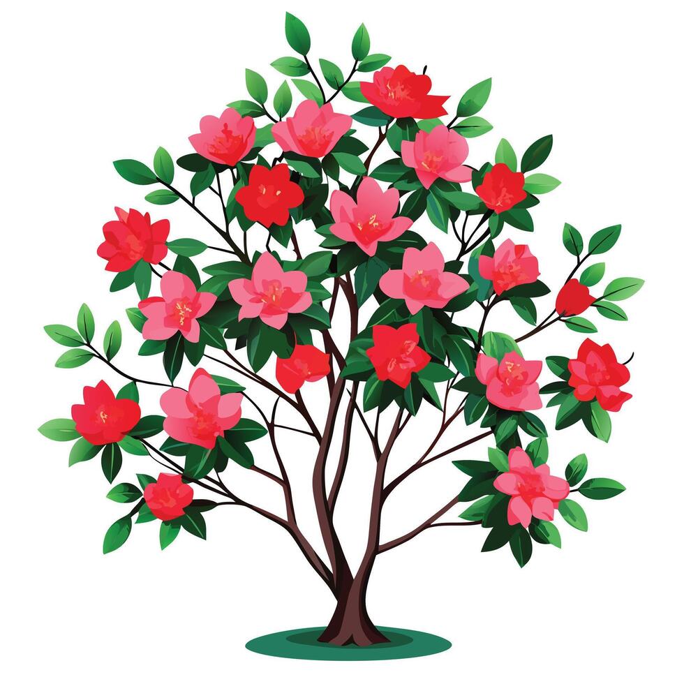 Beautiful Azalea Bush with Colorful Flowers and Leaves vector