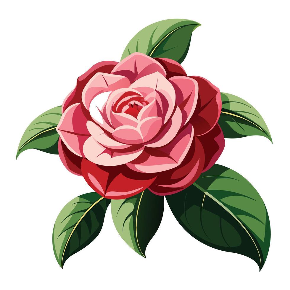 Intricate Details of a Camellia Japonica Plant in a Natural Setting with Wildflowers and Butterflies vector