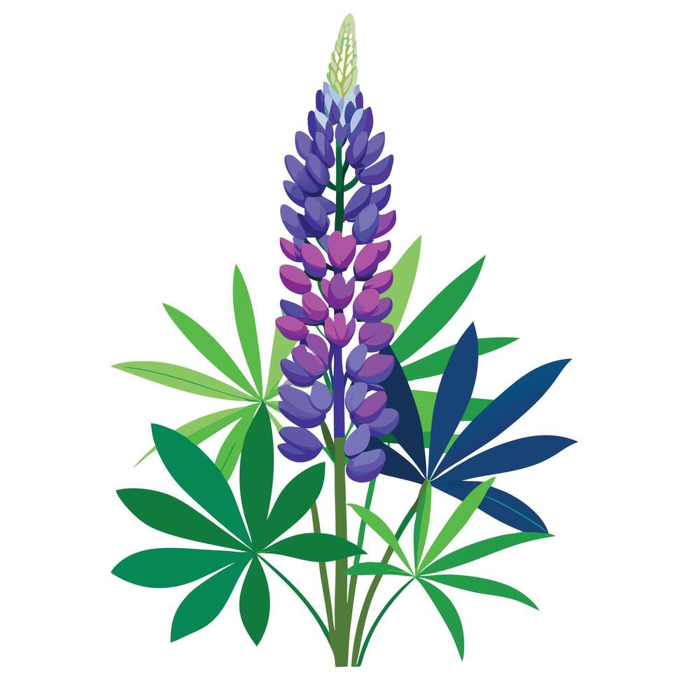 Intricate Details of a Lupine Flower in a Natural Setting with Wildflowers and Butterflies vector