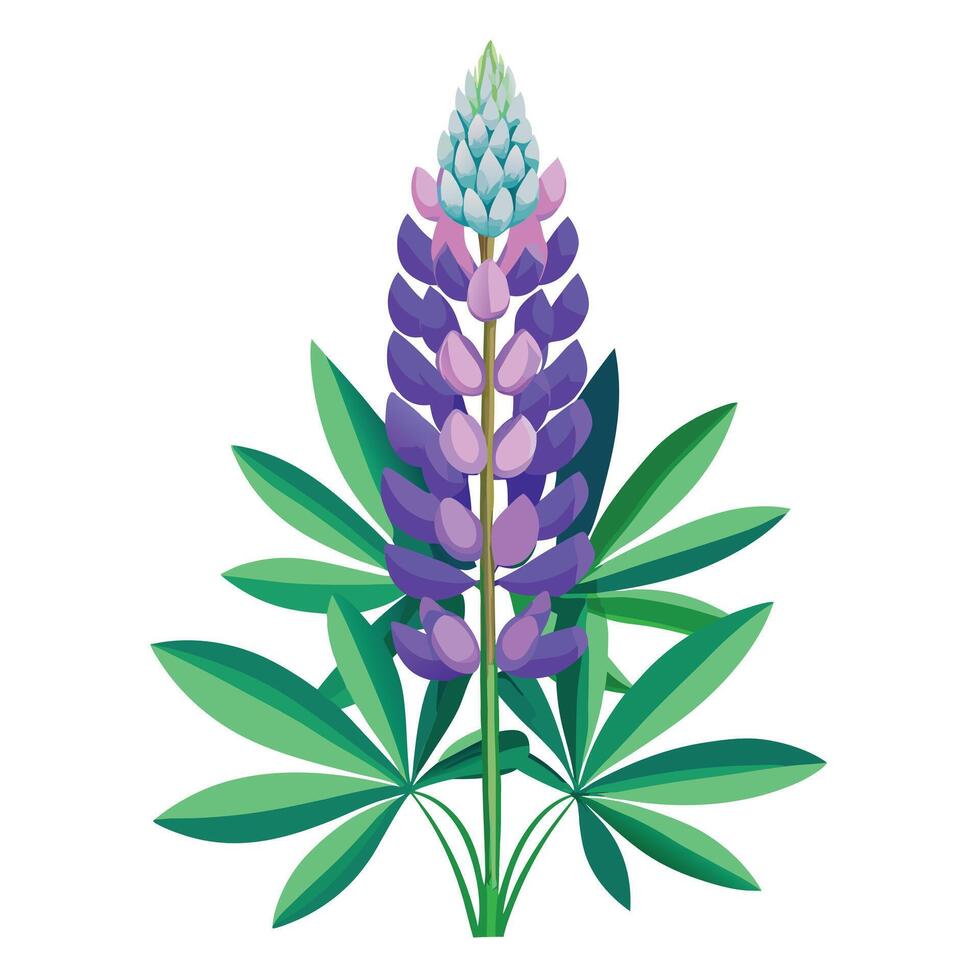 Intricate Details of a Lupine Plant in a Natural Setting with Wildflowers and Butterflies vector