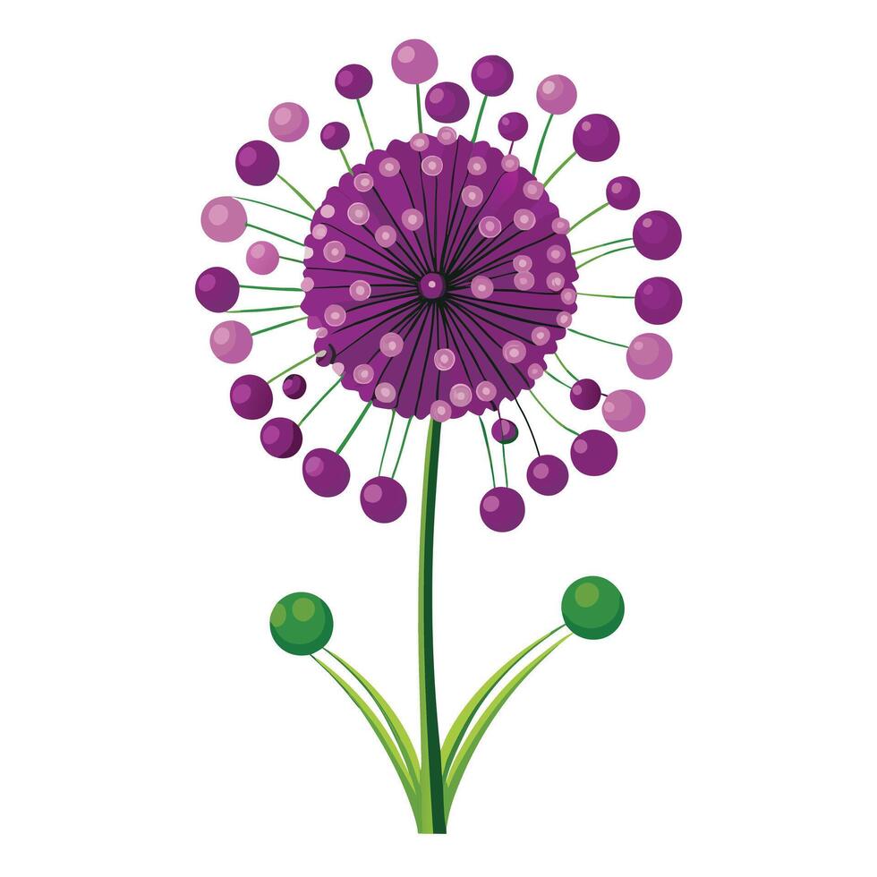 Intricate Details of an Allium Flower in a Natural Setting with Wildflowers and Butterflies vector