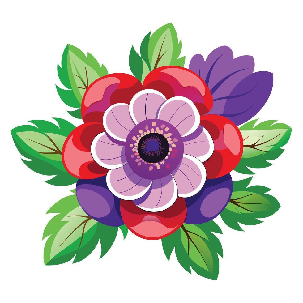 Detailed Illustration of an Anemone Flower with White Petals and Long Stems vector