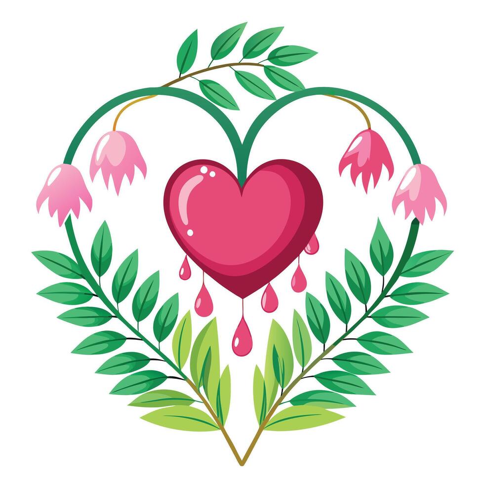 Detailed Illustration of a Bleeding Heart Plant with White Petals and Long Stems Isollated on a White Background vector