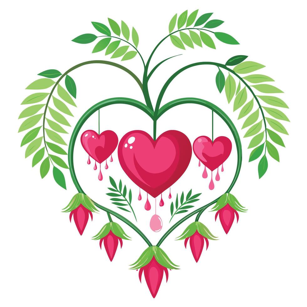 Bleeding Heart Plant with Purple Flowers and Green Leaves in a Garden Setting Isollated on a White Background vector