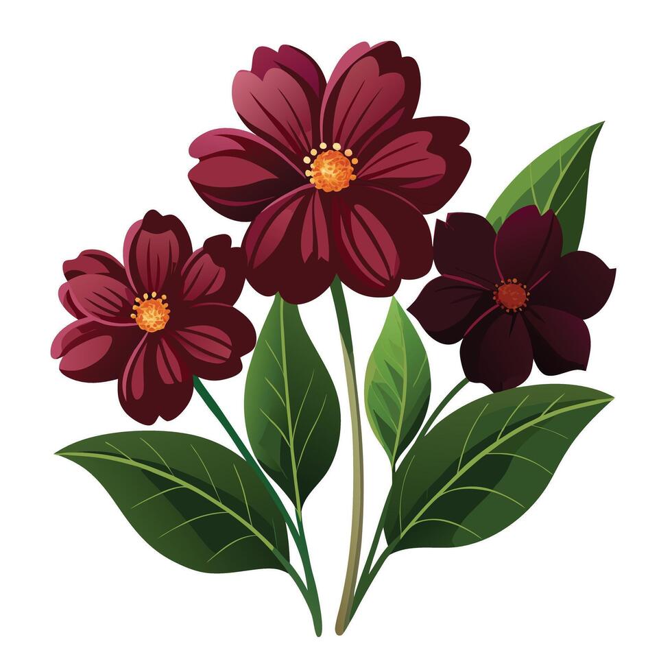 Intricate Details of a Chocolate Cosmos Plant in a Natural Setting with Wildflowers and Butterflies vector