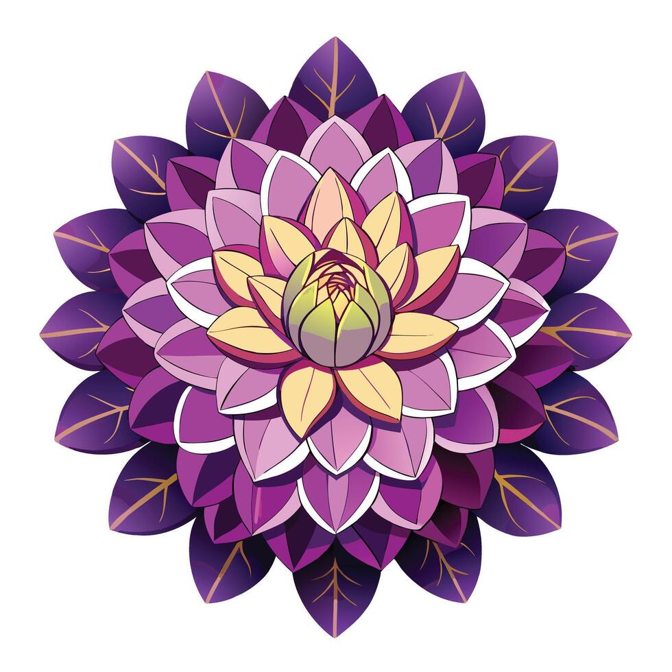Botanical Depiction of a Dahlia Plant in Full Bloom with Green Leaves and Stems vector