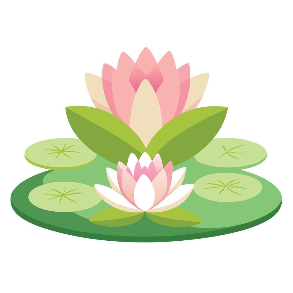 Vibrant Water Lily Plant with Brightly Colored Flowers and Leaves in a Natural Setting Isollated on a White Background vector