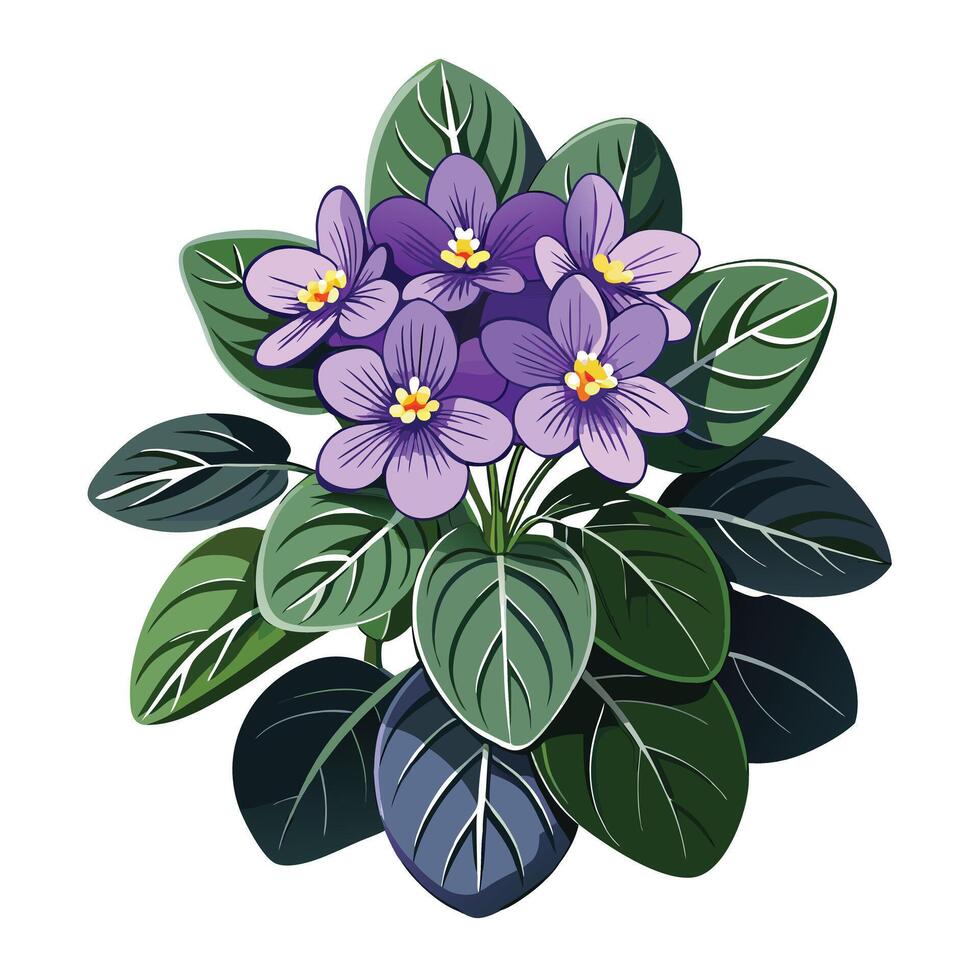 Intricate Details of an African Violet Plant in a Natural Setting with Wildflowers and Butterflies vector