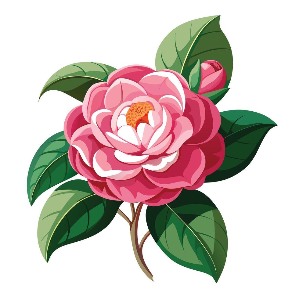 Camellia Plant with Yellow Flowers and Green Leaves in a Garden Setting vector