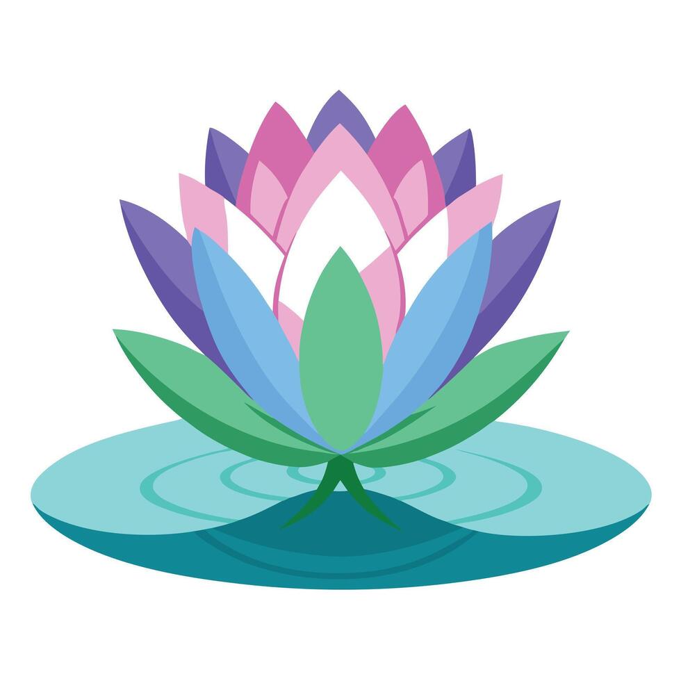 Beautiful Lotus Flower with Large Pink Petals and Green Leaves Isollated on a White Background vector