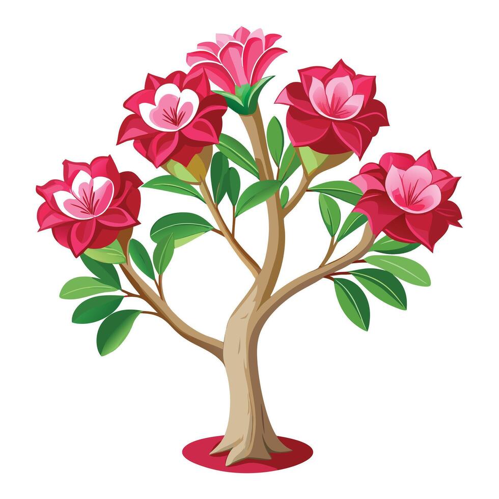 Intricate Details of a Desert Rose Plant in a Natural Setting with Wildflowers and Butterflies vector